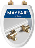 Mayfair Bennett Toilet Seat with Brushed Gold Hinges, Slow Close Wood Seat, Secure Metal Hinges, Easy Install, Made in USA, Elongated, White