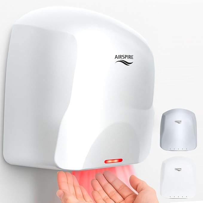 Electric Hand Dryer for Commercial Bathrooms & Home Use (110-120V) - Energy Efficient 1100W Automatic Hand Dryer - HEPA Air Filtration & UV Protection - Wall Mounted, 78 dB - Warm Air (White)