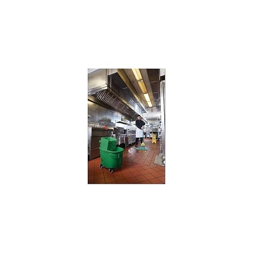 Rubbermaid Commercial Products WaveBrake 35 QT Side-Press Mop Bucket and Wringer Combo on Wheels Green for Heavy-Duty Floor Cleaning