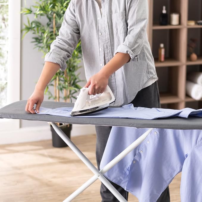 Full Size Ironing Board with Cover & Pad – Made in USA by Seymour Home Products Adjustable Steel T-Legs, 35" High Perforated Top for Steam Durable Iron Board for Home, Laundry Room (Grey)