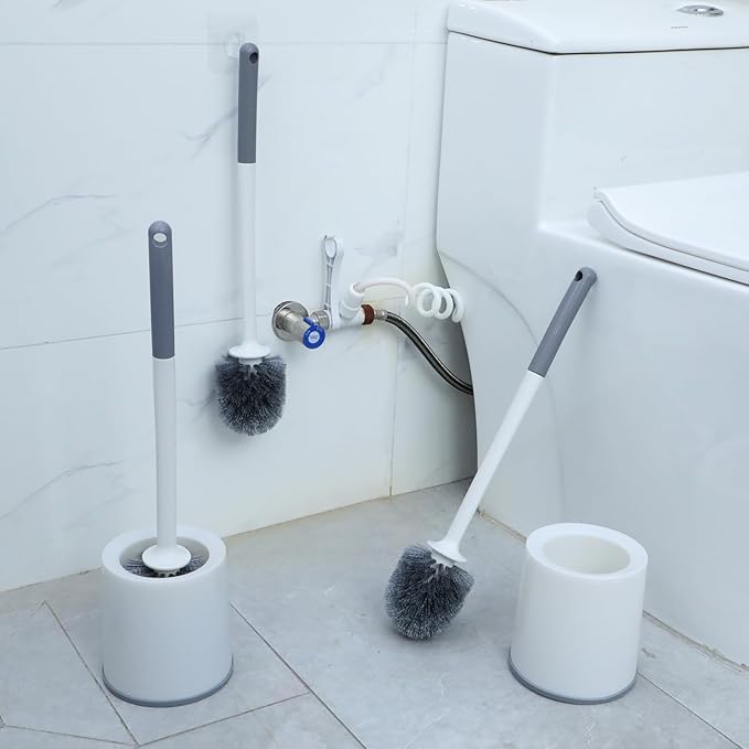 Patelai 6 Pack 18.12 Inch Toilet Bowl Brush and Holder for Bathroom Toilet Bowl Brush Scrubber with Caddy Set for Deep Cleaning (White)