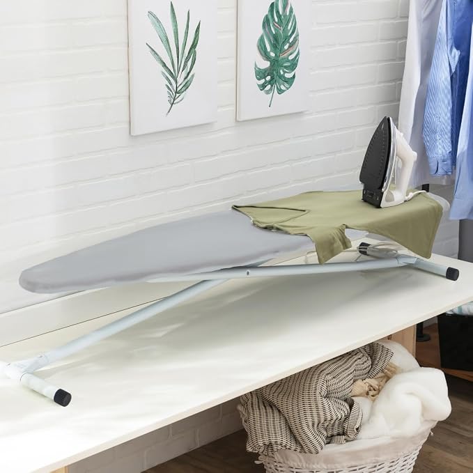 Full Size Ironing Board with Cover & Pad – USA-Made with Enhanced Grip Feet for Extra Stability – Adjustable Steel T-Legs 35" H – Perforated Top – Durable Iron Board for Home, Laundry Room, Space Gray