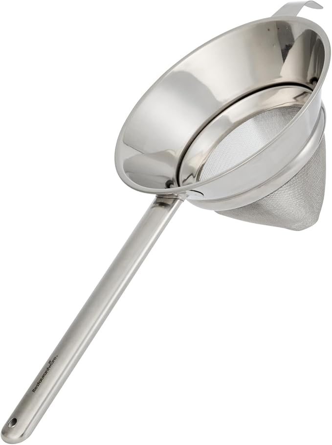 Restaurantware Chinois Strainer 1 Count 10.2" Stainless Steel Bouillon Cone with Extra Fine Mesh China Cap Strainer for Sauces, Stocks, Soups, Broths, Sifting, Sieving, Professional Kitchen Tools