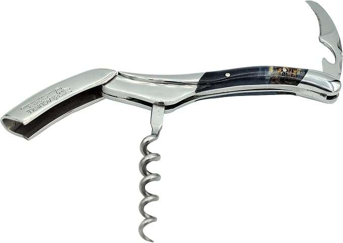 Laguiole En Aubrac Sommelier Waiter's Corkscrew, Stabilized Blue Poplar Burl Handle, Wine Opener With Foil Cutter & Bottle Opener, Polished Bolster