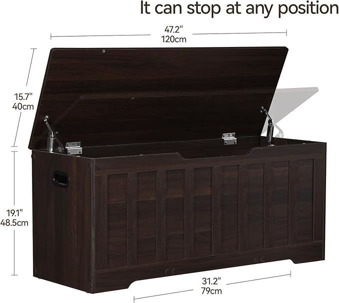 VANKILEY 43.3" Storage Chest Extra Large,Storage Trunk with 2 Safety Hinges,Wooden Storage Bench,Shoe Bench,43.3x15.7x19.1 Inch,Easy Assembly,Storage Bench for Bedroom,Living Room,entryway(Espresso).