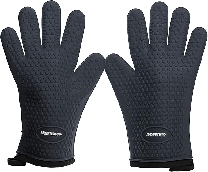 KITCHEN PERFECTION XL Silicone Smoker Oven Gloves-Extreme Heat Resistant BBQ Gloves-Handle Hot Food Right on Your Grill Fryer&Pit|Waterproof Grilling Cooking Baking Mitts|Superior Value Set+3 Bonuses | Waterproof, 5-Finger Design For A Better Grip, for...