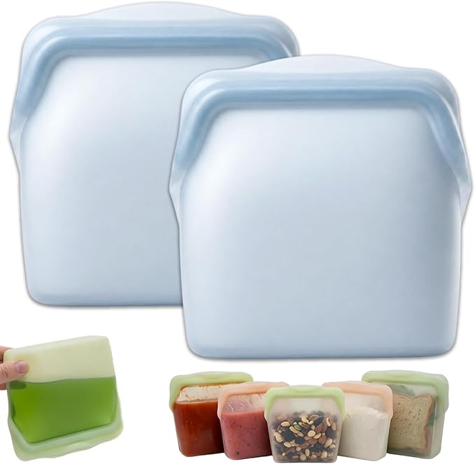 New Generation Silicone Storage, Reusable Silicone Food Storage Bags, Leak-Proof Upright Freezer Bags, Odor-Proof, High-Temperature Resistant, Microwave Dishwasher Safe for Snacks Leftovers (2-Blue)