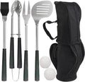 POLIGO 7PCS Golf-Club Style BBQ Tool Set Grilling Tools with Rubber Handle - Stainless Steel Grill Accessories for Outdoor Grill Set Premium Grill Utensils Set Fathers Day Birthday Gifts for Men Black