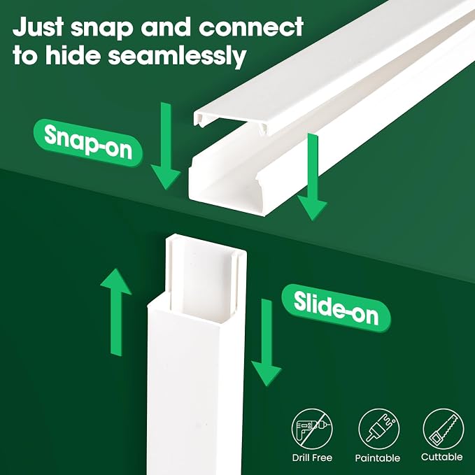 Cord Hider Kit, 58in Cord Covers for Wires on Wall, Paintable Wire Covers for Cords, Self-Adhesive Cable Hider Cord Organizer, Wire Hiders, 4X L14.5in X W0.96in x H0.57in