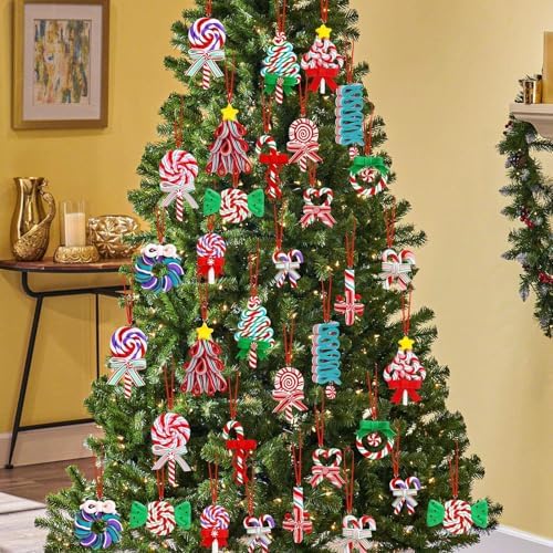 AUGSUN 16Pcs Christmas Lollipop Ornaments, Polymer Clay Peppermint Pendants