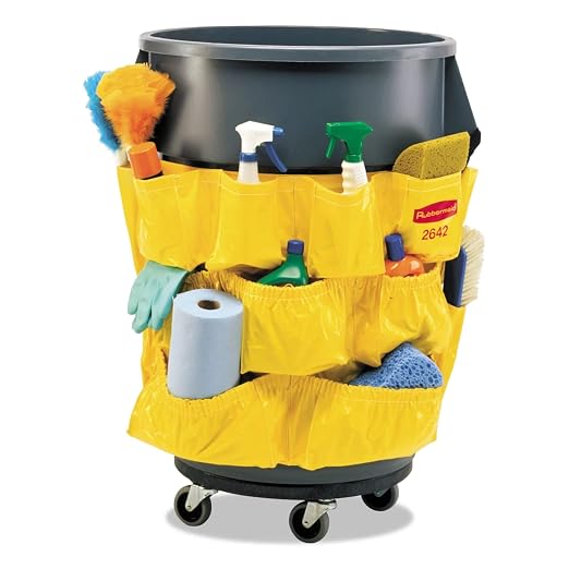 Rubbermaid Commercial Products Supply Organizing Caddy for Brute Trash Cans Yellow Tool Organizer Storage for Spray Bottles/Paper Towels/Gloves/Scrub Brush,(Pack of 6)
