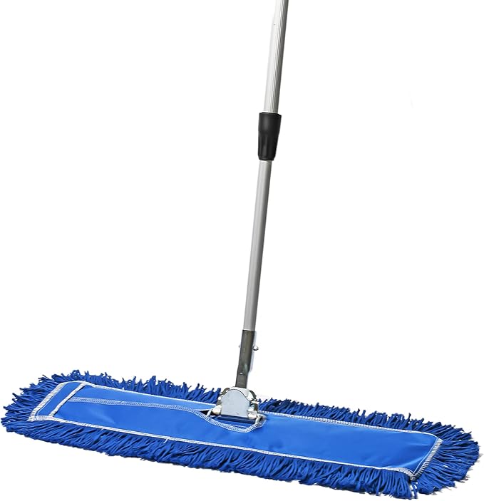 24 Inch Blue Commercial Dust Mop & Floor Sweeper with Extendable Handle – Mop for Hardwood, Tile, and Concrete Floor Cleaning