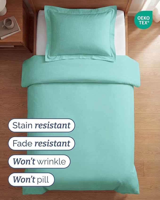 Duvet Cover Twin/Twin XL Size Set - Extra Soft Twin/Twin XL Duvet Cover 68" x 90" with 1 Pillow Sham for Women, Men, Kids & Teens - Comfy, Easy-Care & Fade Free w/ Zipper Closures & Ties (Spa Blue)
