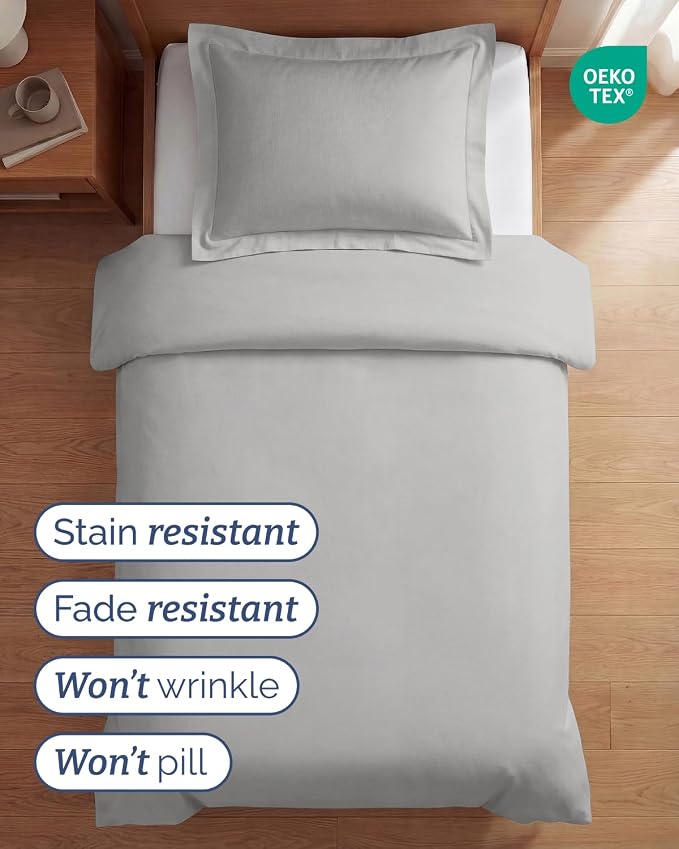 Duvet Cover Twin/Twin XL Size Set - Extra Soft Twin/Twin XL Duvet Cover 68" x 90" with 1 Pillow Sham for Women, Men, Kids & Teens - Comfy, Easy-Care & Fade Free w/ Zipper Closures & Ties (French Grey)