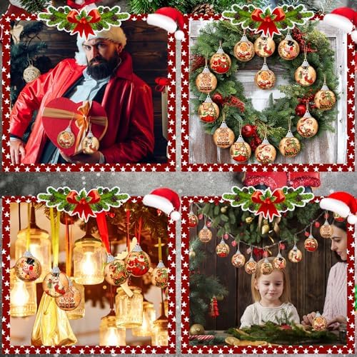 Outus 16Pcs Vintage Christmas Tree Ball Ornaments Retro Christmas Ornaments