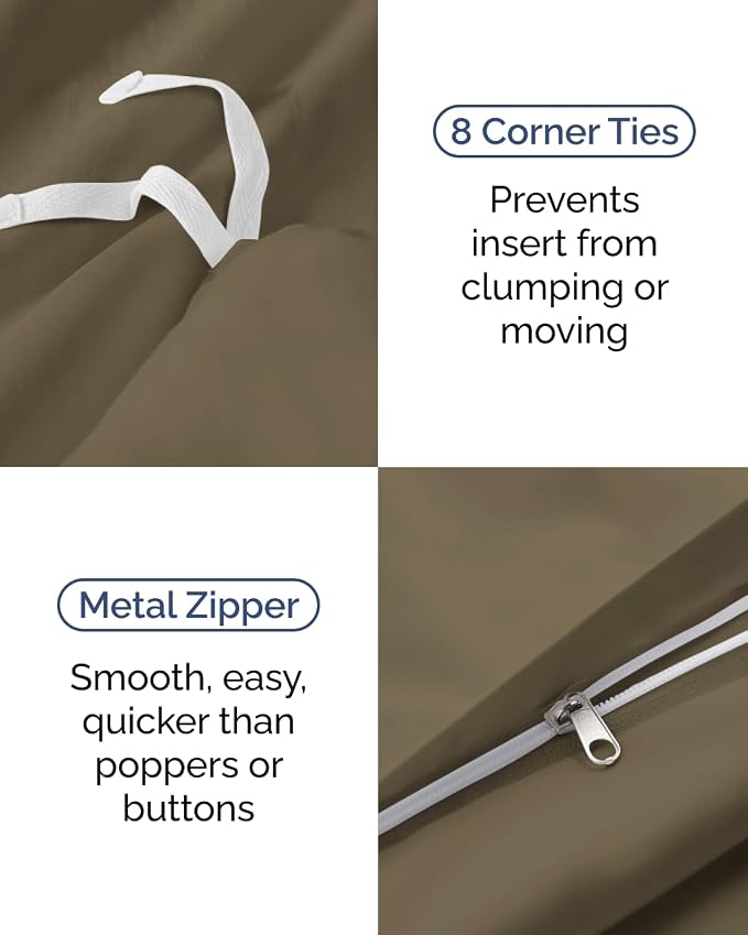 Duvet Cover Twin/Twin XL Size Set - Extra Soft Twin/Twin XL Duvet Cover 68" x 90" with 1 Pillow Sham for Women, Men, Kids & Teens - Comfy, Easy-Care & Fade Free with Zipper Closures and Ties (Khaki)