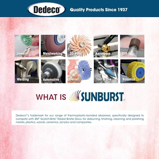 Dedeco Sunburst Radial Bristle Discs 48-Pack - 3/4" Curved - Red 220 Grit (Standard) - Aluminum Oxide for Polishing & Finishing