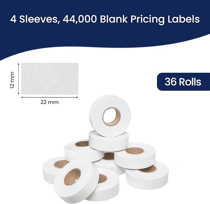 Perco White Price Marking Labels - 44,000 Blank Labels for Garvey Contact 22-6/22-7/22-8 Price Gun with Ink Roll Included - 36 Rolls, 4 Sleeves - Made in USA