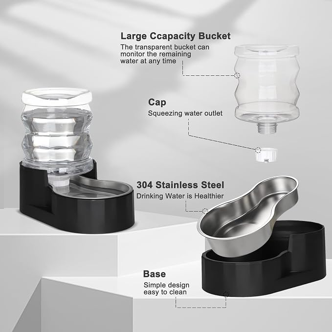 RIZZARI 4L Gravity Cat Water Dispenser:Spill Resistant for Apartments | No Filter Required/Leak-Resistant Design/Easy to Refill,Easy to Clean/Stable Anti-Tip Base/Food-Grade Materials
