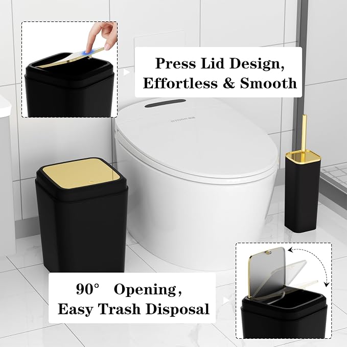 XLHOMO Bathroom Accessories Set - 25PC Bathroom Set with Shower Curtain and Rugs, Black Bathroom Set, Bathroom Accessory Set with Press-on Lid Trash Can, Soap Dispenser and Qtip Holders