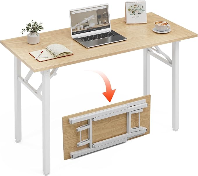XBurmo Folding Desk Foldable Table, No Assembly 43.3" Foldable Desk Space-Saving Workstation for Small Space, Computer Table, Flat Storage for Home Office, Bedroom, Dorm, Study Room, Light Maple
