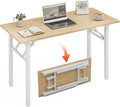 XBurmo Folding Desk Foldable Table, No Assembly 43.3" Foldable Desk Space-Saving Workstation for Small Space, Computer Table, Flat Storage for Home Office, Bedroom, Dorm, Study Room, Light Maple