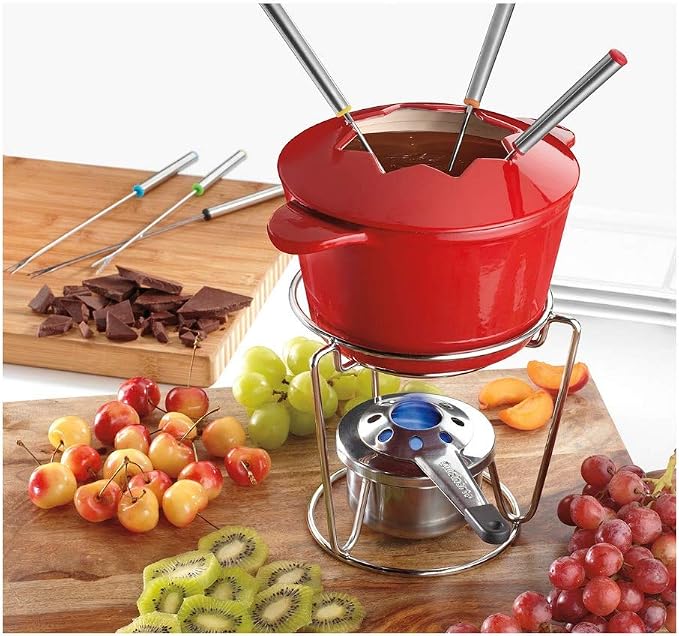 Cuisinart 13-Piece Cast Iron Fondue Set, Red
