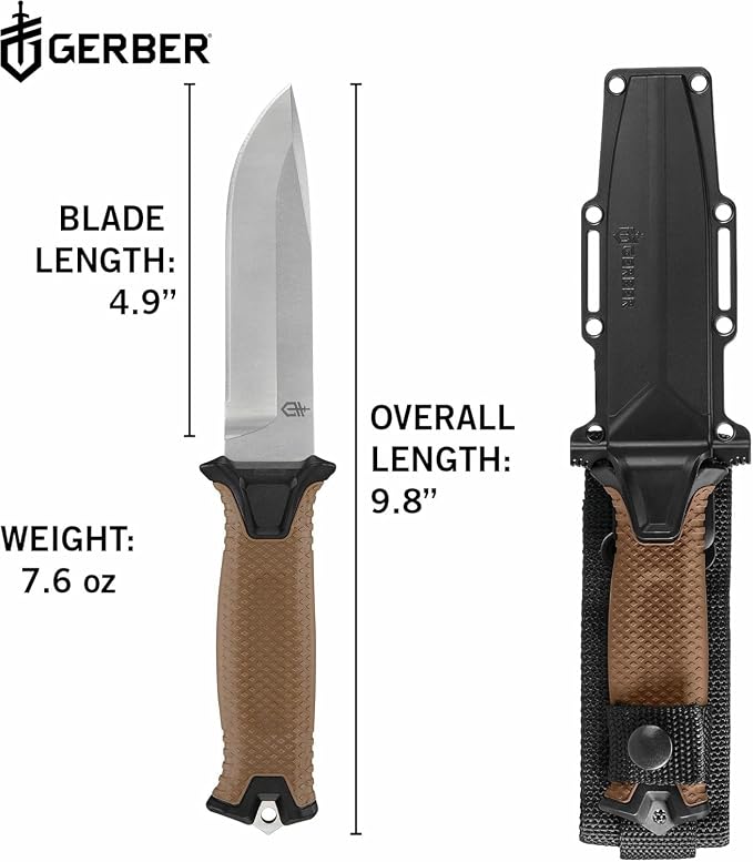 Gerber Gear StrongArm Magnacut - Fixed Blade Survival Tactical Knife for Camping, Outdoor, Hunting - Ergonomic Utility Tool with Sheath - Made in USA - Coyote Brown, Plain Edge