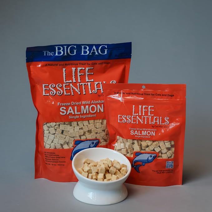 Life Essentials by Cat-Man-Doo | Freeze Dried Salmon Treats | 16oz Bag | Freeze-Dried, Premium Wild Caught Salmon, Healthy, Single Ingredient, High Protein, Pet Treats, Food Topper for Cats & Dogs