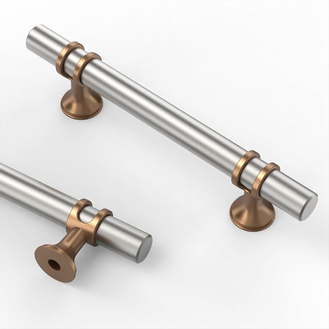 Asidrama 20 Pack 3.75 Inch(96mm) Brushed Satin Nickel and Champagne Bronze Cabinet Pulls Heavy-Duty Solid Kitchen Cabinet Handles Vintage Aged Brass Drawer Hardware for Cupboard