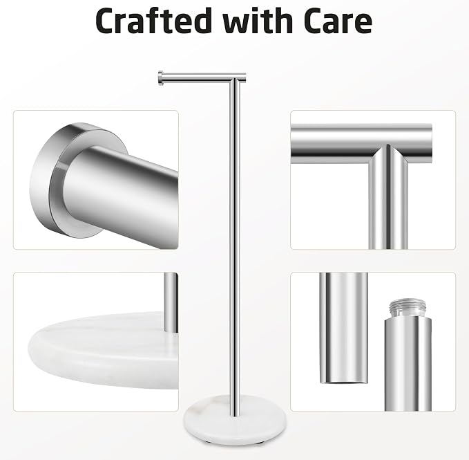 KES Extra High Toilet Paper Holder Freestanding 26", Toilet Paper Holder Stand with Natural Marble Base, Floor Free Standing Toilet Paper Holders 18/8 Stainless Steel Polished Finished, BPH284S66