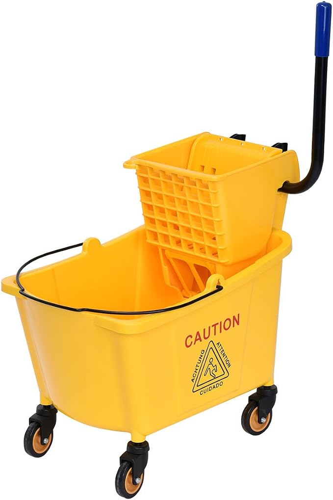 Goplus Commercial Mop Bucket Side Press Wringer Cleaning Caddy with 35 Quart Larger Capacity, Yellow