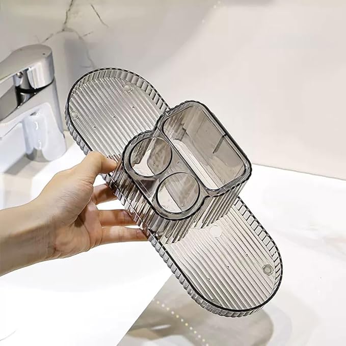 Toothbrush Rack Acrylic Countertop Toothbrush Holder Bathroom Counter Storage Box Toothbrush Makeup Brush Holder Transparent Gray Color Bathroom Toothbrush Holder(A)