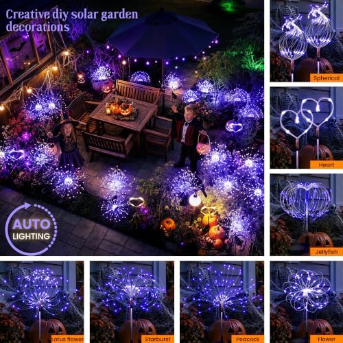 GIGALUMI 2 Pack Solar Firework Lights Outdoor, Halloween Decor, Purple
