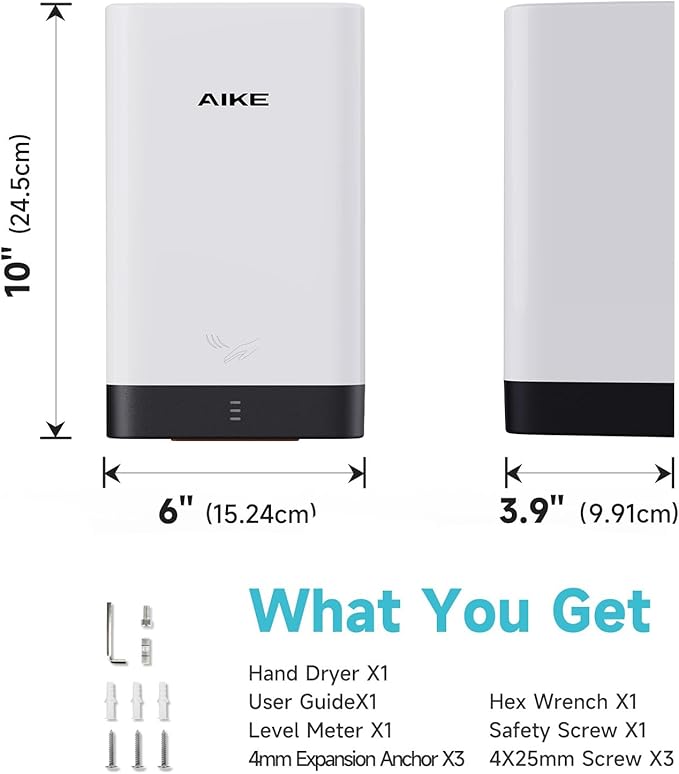 AIKE Compact Hand Dryer for Home Bathroom, Cover ABS Polycarbonate Design, 110V White Model AK2822