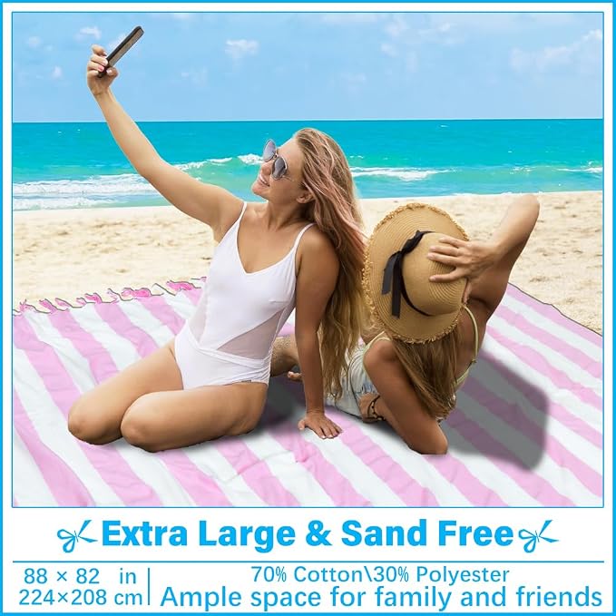 Vikumond Turkish Beach Towel Blanket Oversized 88x82 Inch Quick Dry Pink | Lightweight Compact Portable Sand Free Absorbent Boho Woven Throw for Pool Swimming Picnic Camping Cruise Outdoor Essentials