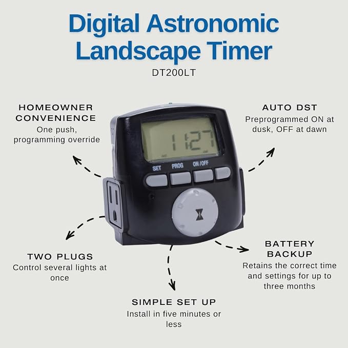 Intermatic DT200LT Digital Astronomic Landscape Timer - Precision Control for Outdoor and Indoor Lighting - Easy to Operate Timer for Landscape Lighting & Christmas Lights
