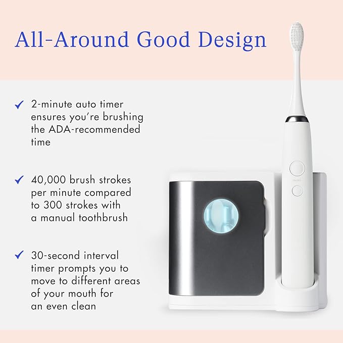 Vanity Planet Elements Ultrasonic Electric Toothbrush - Charcoal - Advanced Oral Care with UV Sanitizing Charger Base with 3 Replacement Heads - 99.9% Effective Keeping Your Teeth Clean (Charcoal)