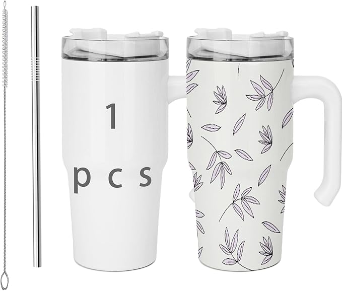 20 oz Sublimation Tumbler with Handle and Metal Straw，Travel Coffee Mug w/Brush,Stainless Steel Double Wall Vacuum Reusable Water Bottle for Most Frames