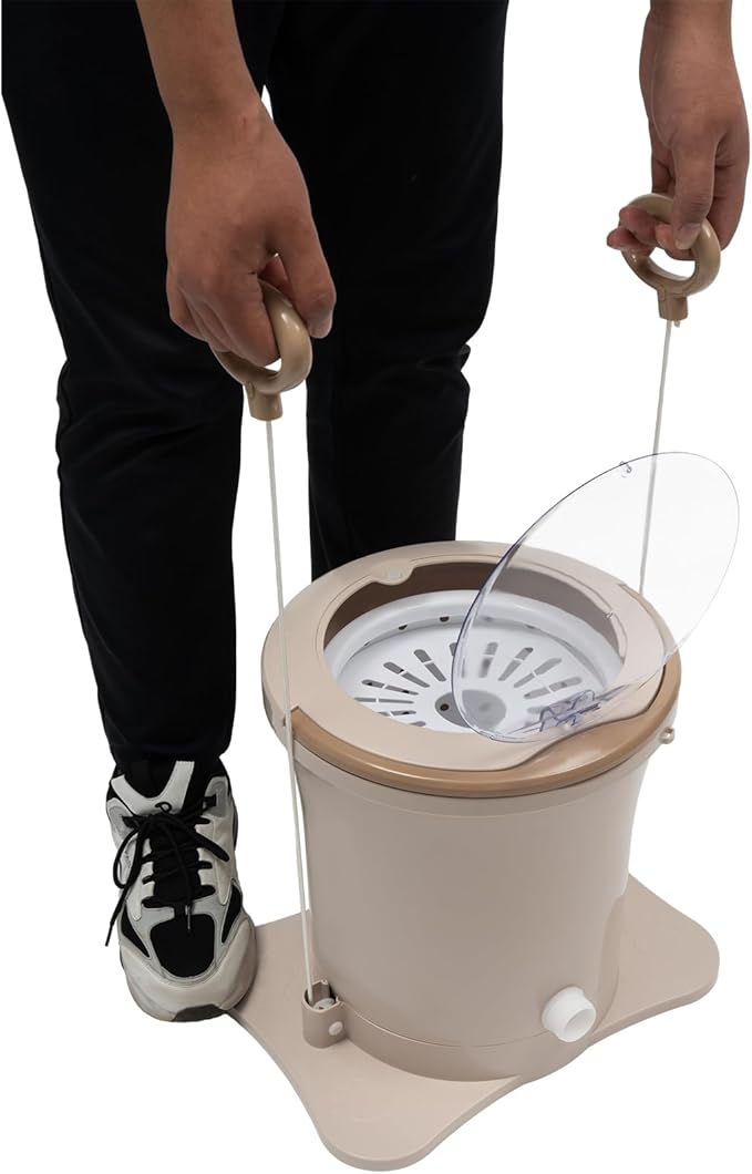 2.4Gal Manual Clothes Dryer Portable Mini Dryer for Clothes, Foot Powered Compact Spin Dryer Machine, Non Electric Laundry Dryer for RV, Camping, School, Apartment, Dorm (Khaki)