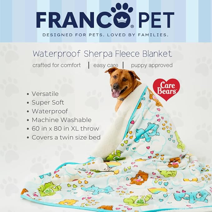 Care Bears Waterproof Dog Bed Cover, XL 60x80 Pet Blanket for Furniture Bed Couch Sofa, (Officially Licensed) by Franco