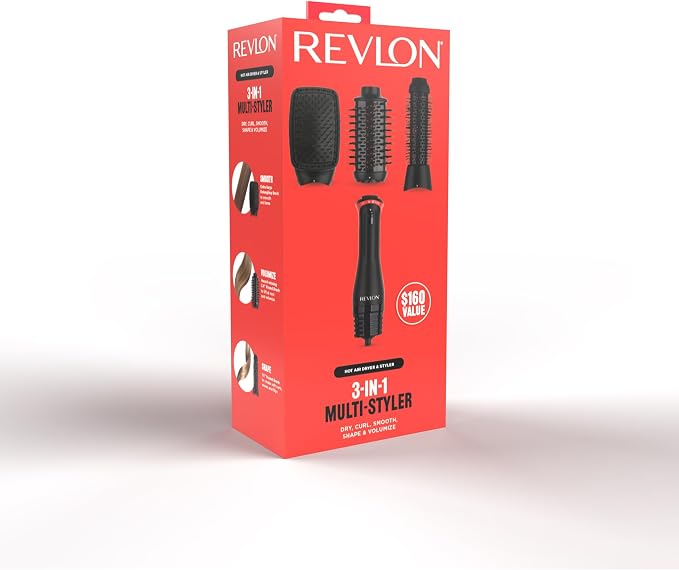 REVLON 3-in-1 Multi-Styler Hair Dryer Brush, Straighten, Curl & Smooth with One Tool, Hot Air Brush for Blowouts, Waves & Sleek Styles, Lightweight Styling Brush with Multiple Heat Settings
