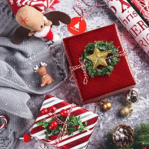 WRAPAHOLIC Christmas Wrapping Paper Set - Red and White Metallic Foil Shine Christmas Wrapping Paper Bundle with Gift Bow & Ribbon & Tag & Sticker