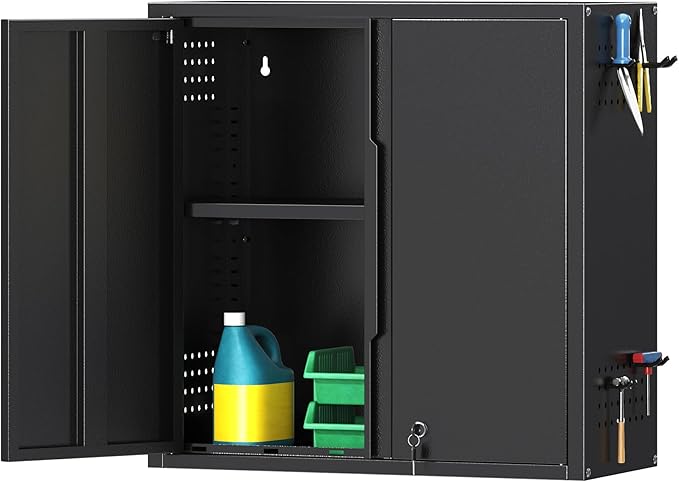 Coolsun 26" H Garage Wall Cabinet with Lockable Doors and Adjustable Shelf | Metal Wall Cabinet for Garage Assembly Required (26" H Black)