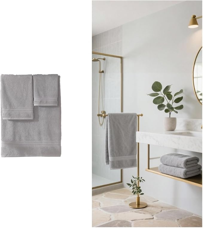 COZYART Luxury Bath Towels 2 PCS, Light Grey 100% Turkish Cotton 650 GSM | OEKO-Tex 100 Certified Zero Twist Ring Spun, Soft Absorbent Quick Dry, Plush Fluffy, Breathable Hotel Quality for Daily Use