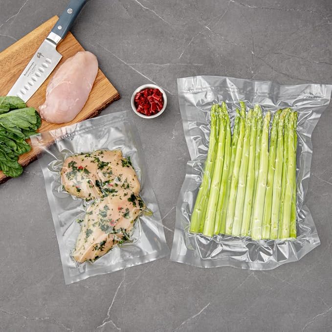 Restaurantware-Fresh Hero 12 x 8 Inch Vacuum Sealer Bags, 100 Food Storage Bags - 3 mil Thick, Microwavable, Clear Plastic Sous Vide Bags, Freezable, For Storing Food Or Sous Vide Cooking