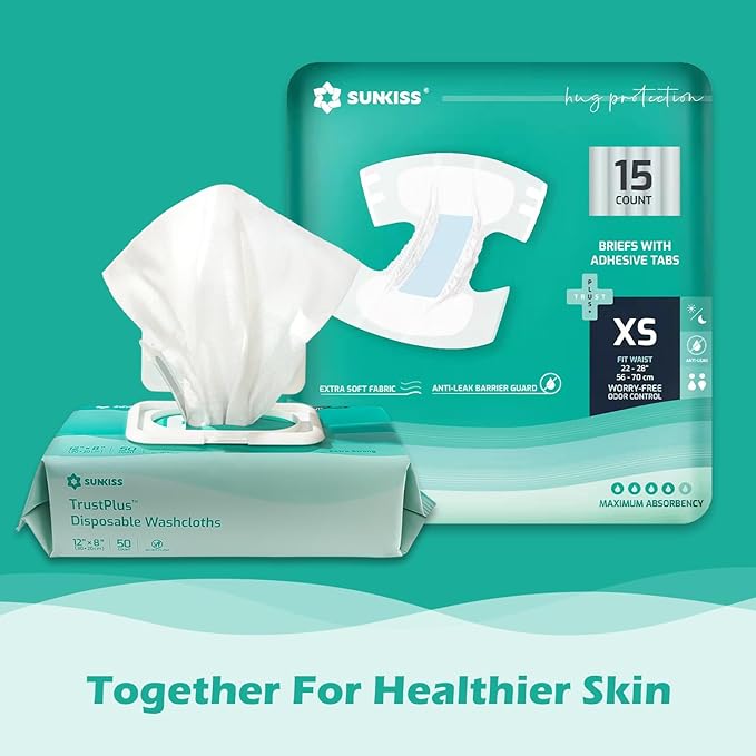 SUNKISS TrustPlus Adult Diapers with Maximum Absorbency, Unisex Disposable Incontinence Briefs with Tabs for Men and Women, Odor Control, Large, 15 Count