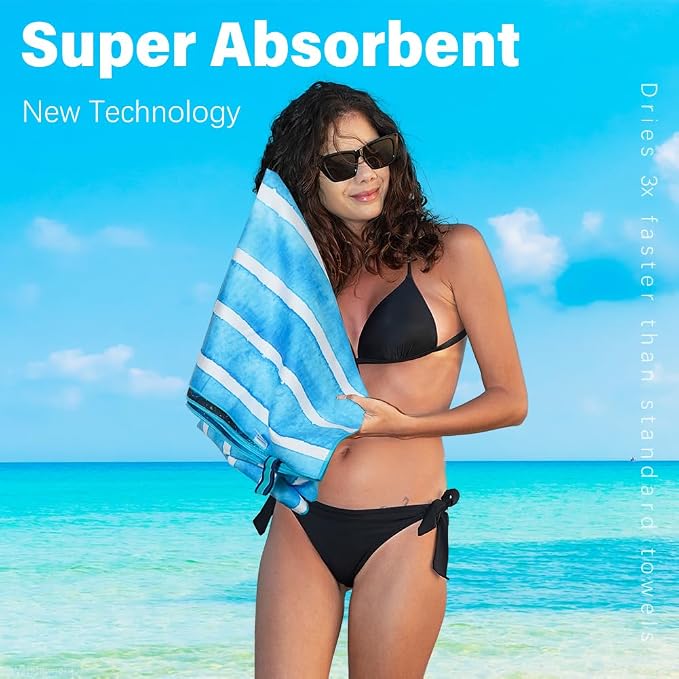 Widdonen Microfiber Beach Towel,Compact 71x32 Inch,Lightweight,Blue | Extra Large,Sand Free,Thin,Absorbent,Quick Dry for Camping,Hiking,Swim,Pool,Bath,Picnic,Gym,Cruise Essentials,Adult Gifts