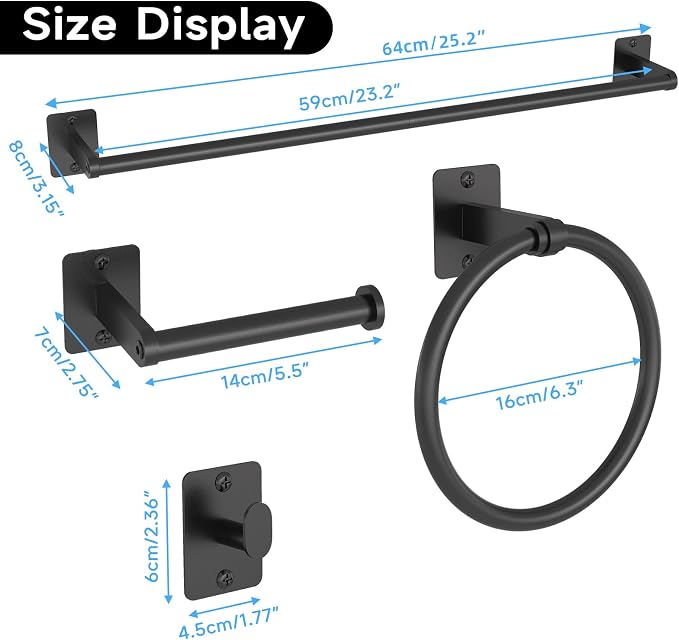 KLJKPA 20 Pieces Bathroom Hardware Set, Black Bathroom Accessories Set, 24 inch Towel Bar, Towel Racks for Bathroom, Robe Towel Hooks, Toilet Paper Holder Wall Mounted