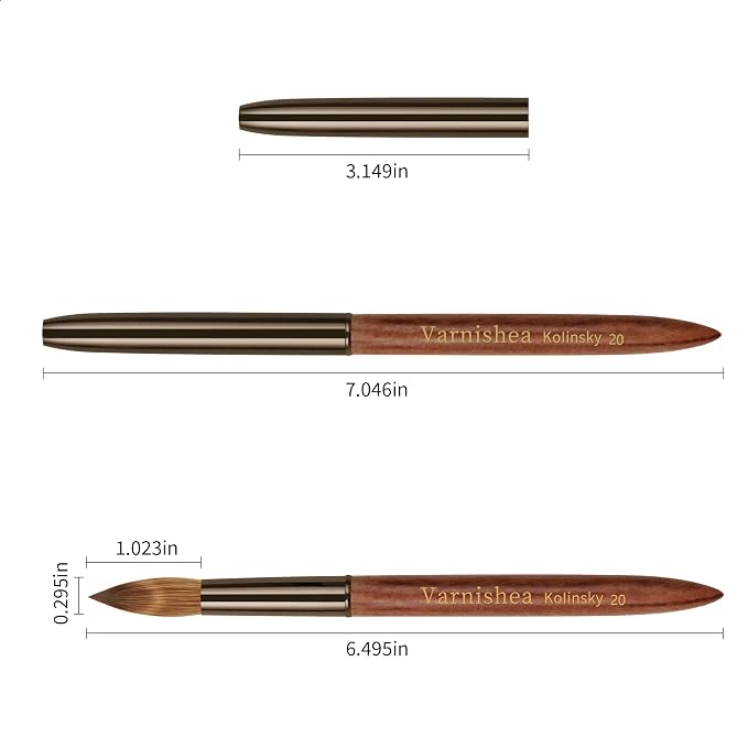 100% Pure Kolinsky Hair Acrylic Nail Brush Sandalwood Handle Professional Manicure Brushes for Powder Nail Acrylic Application - Salon & DIY Nail Art Essentials - Size 20, 1.0 Count